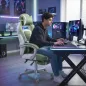 Silla Gamer Reclinable con Altura Ajustable Reposapiés Retráctil Soporte Lumbar y Reposacabezas Desmontable Verde