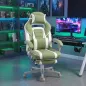 Silla Gamer Reclinable con Altura Ajustable Reposapiés Retráctil Soporte Lumbar y Reposacabezas Desmontable Verde