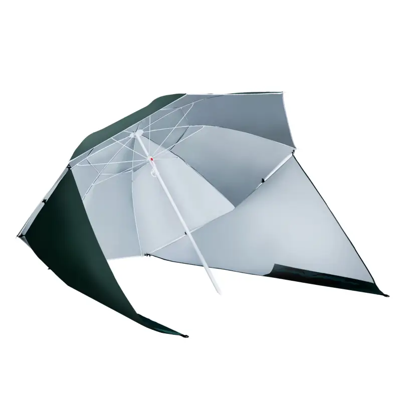 Parasol para Playa 2 en 1 con 2 Paneles Laterales Toldo Portátil Anti-UV con Bolsa de Transporte Ø210x222cm Verde