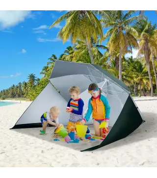 Parasol para Playa 2 en 1 con 2 Paneles Laterales Toldo Portátil Anti-UV con Bolsa de Transporte Ø210x222cm Verde