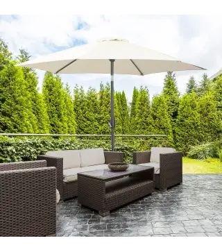 Sombrilla de Jardín, Ø260x235 cm, Parasol de Jardín Reclinable con Manivela, Poste Desmontable de Aluminio y 6 Varillas de Metal