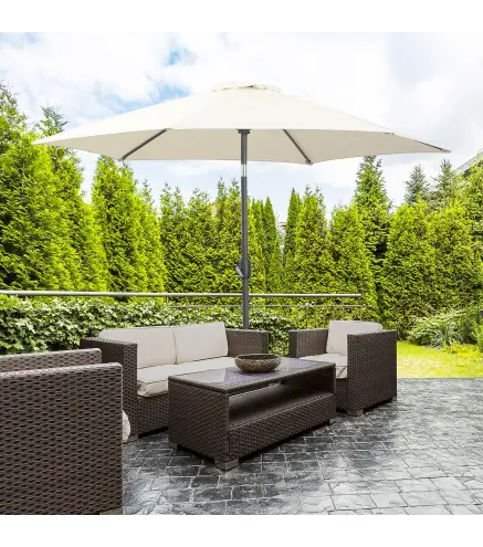 Sombrilla de Jardín, Ø260x235 cm, Parasol de Jardín Reclinable con Manivela, Poste Desmontable de Aluminio y 6 Varillas de Metal