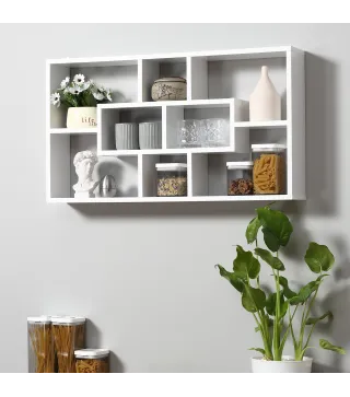 Estante de Pared Decorativo, Estantería para Libro, CDs, Baldas Flotantes con 8 Cubos, 85x14,5x47,5 cm, Carga 20kg, para