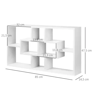 Estante de Pared Decorativo, Estantería para Libro, CDs, Baldas Flotantes con 8 Cubos, 85x14,5x47,5 cm, Carga 20kg, para Oficina