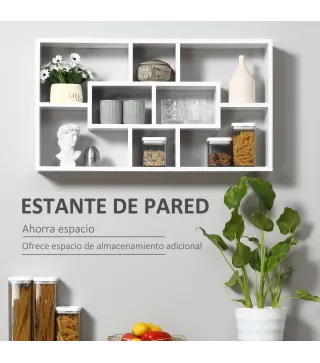 Estante de Pared Decorativo, Estantería para Libro, CDs, Baldas Flotantes con 8 Cubos, 85x14,5x47,5 cm, Carga 20kg, para Oficina