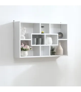 Estante de Pared Decorativo, Estantería para Libro, CDs, Baldas Flotantes con 8 Cubos, 85x14,5x47,5 cm, Carga 20kg, para Oficina