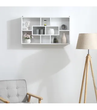 Estante de Pared Decorativo, Estantería para Libro, CDs, Baldas Flotantes con 8 Cubos, 85x14,5x47,5 cm, Carga 20kg, para Oficina