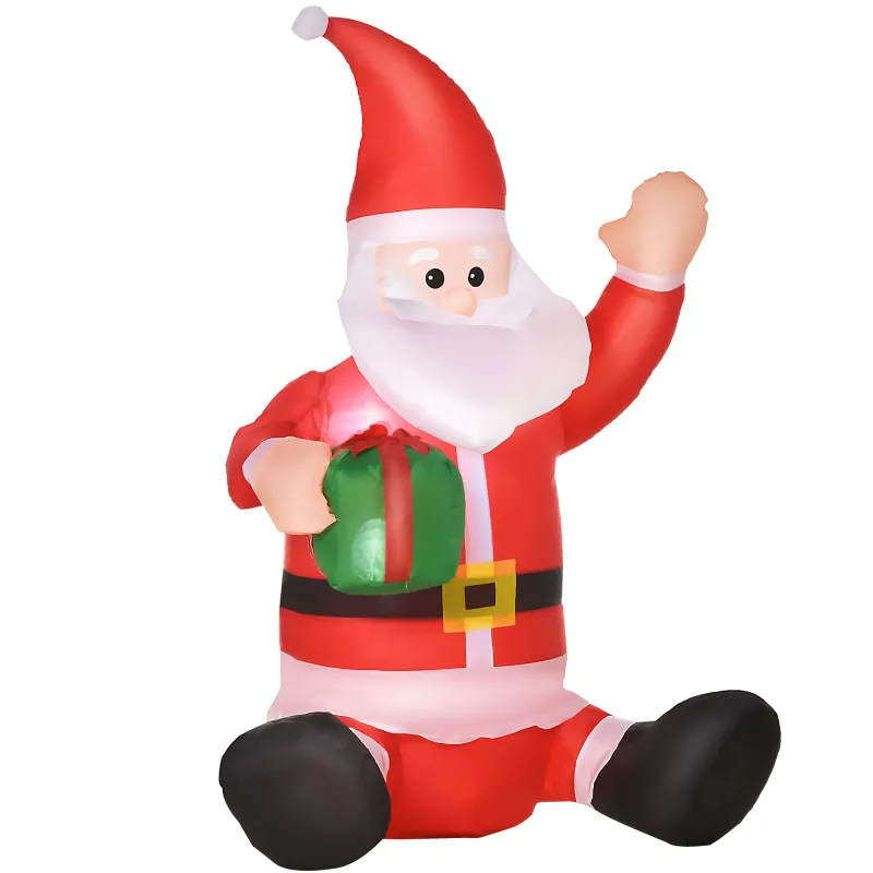 Papá Noel Hinchable 1.2m Santa Claus Inflable con Regalo Decoración Navidad Iluminación con Inflador Interior Exterior