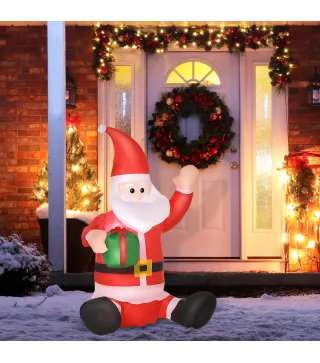 Papá Noel Hinchable 1.2m Santa Claus Inflable con Regalo Decoración Navidad Iluminación con Inflador Interior Exterior