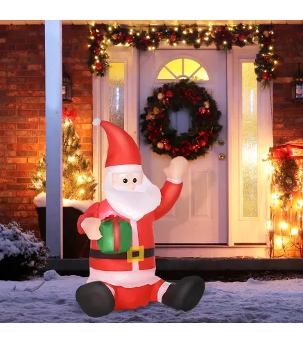 Papá Noel Hinchable 1.2m Santa Claus Inflable con Regalo Decoración Navidad Iluminación con Inflador Interior Exterior
