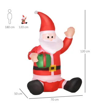Papá Noel Hinchable 1.2m Santa Claus Inflable con Regalo Decoración Navidad Iluminación con Inflador Interior Exterior