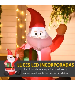 Papá Noel Hinchable 1.2m Santa Claus Inflable con Regalo Decoración Navidad Iluminación con Inflador Interior Exterior