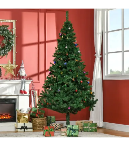 Árbol de Navidad Artificial 210 cm con 1036 Ramas Adornos Piñas Decoración Navideña para Interiores Verde