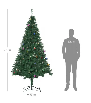 Árbol de Navidad Artificial 210 cm con 1036 Ramas Adornos Piñas Decoración Navideña para Interiores Verde