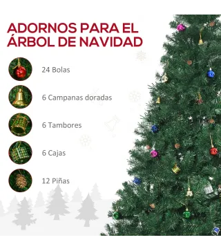 Árbol de Navidad Artificial 210 cm con 1036 Ramas Adornos Piñas Decoración Navideña para Interiores Verde