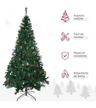 Árbol de Navidad Artificial 210 cm con 1036 Ramas Adornos Piñas Decoración Navideña para Interiores Verde