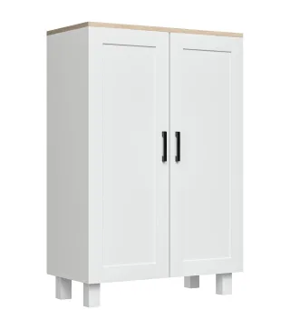 Mueble Auxiliar Moderno con 2 Puertas Estante Ajustable y Base Elevada para Salón Cocina Comedor 60x30x90 cm Blanco