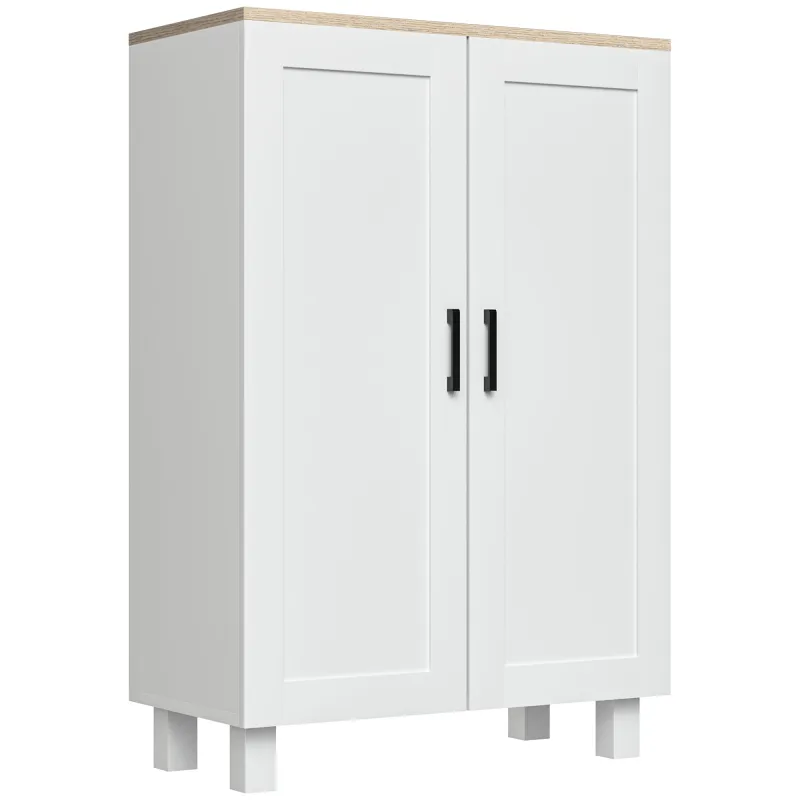 Mueble Auxiliar Moderno con 2 Puertas Estante Ajustable y Base Elevada para Salón Cocina Comedor 60x30x90 cm Blanco