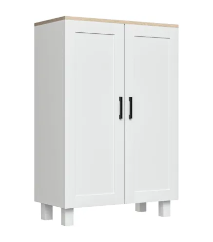 Mueble Auxiliar Moderno con 2 Puertas Estante Ajustable y Base Elevada para Salón Cocina Comedor 60x30x90 cm Blanco