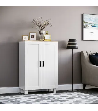 Mueble Auxiliar Moderno con 2 Puertas Estante Ajustable y Base Elevada para Salón Cocina Comedor 60x30x90 cm Blanco