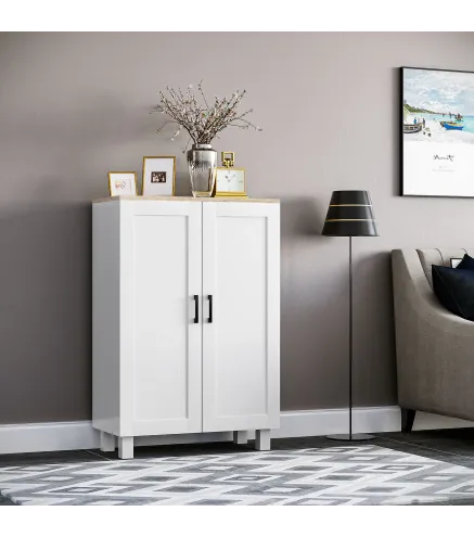 Mueble Auxiliar Moderno con 2 Puertas Estante Ajustable y Base Elevada para Salón Cocina Comedor 60x30x90 cm Blanco