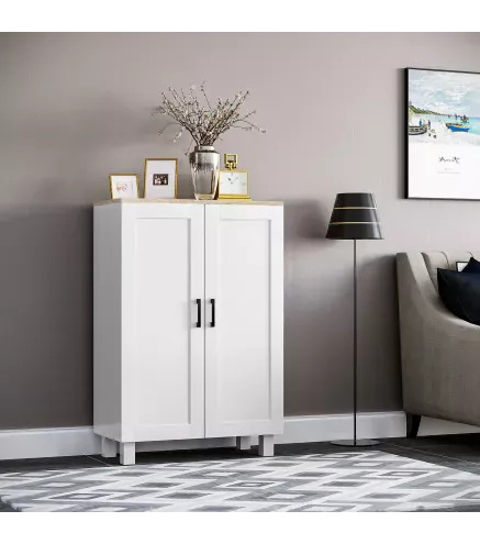 Mueble Auxiliar Moderno con 2 Puertas Estante Ajustable y Base Elevada para Salón Cocina Comedor 60x30x90 cm Blanco