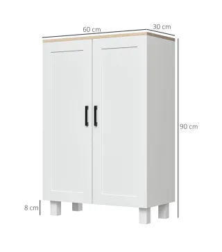 Mueble Auxiliar Moderno con 2 Puertas Estante Ajustable y Base Elevada para Salón Cocina Comedor 60x30x90 cm Blanco