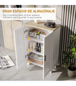 Mueble Auxiliar Moderno con 2 Puertas Estante Ajustable y Base Elevada para Salón Cocina Comedor 60x30x90 cm Blanco