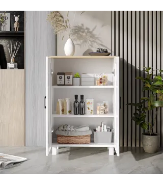 Mueble Auxiliar Moderno con 2 Puertas Estante Ajustable y Base Elevada para Salón Cocina Comedor 60x30x90 cm Blanco