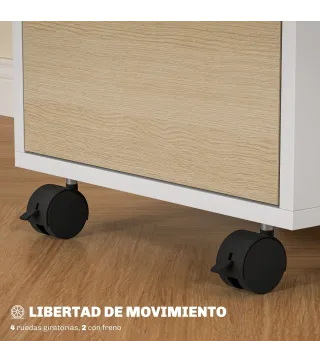 Mueble Archivador con Ruedas 3 Cajones Cerradura y 2 Llaves para Estudio Salón 40x40x63,5 cm Blanco y Roble