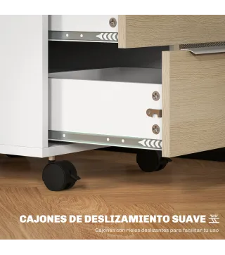 Mueble Archivador con Ruedas 3 Cajones Cerradura y 2 Llaves para Estudio Salón 40x40x63,5 cm Blanco y Roble
