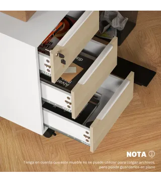 Mueble Archivador con Ruedas 3 Cajones Cerradura y 2 Llaves para Estudio Salón 40x40x63,5 cm Blanco y Roble