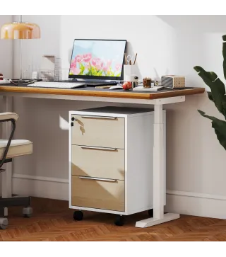 Mueble Archivador con Ruedas 3 Cajones Cerradura y 2 Llaves para Estudio Salón 40x40x63,5 cm Blanco y Roble