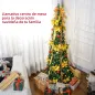 Árbol de Navidad Plegable con Luces LED en Blanco Cálido y Adornos Pre-instalados para Interior Ø60x180 cm Verde