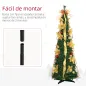 Árbol de Navidad Plegable con Luces LED en Blanco Cálido y Adornos Pre-instalados para Interior Ø60x180 cm Verde