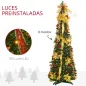 Árbol de Navidad Plegable con Luces LED en Blanco Cálido y Adornos Pre-instalados para Interior Ø60x180 cm Verde