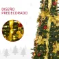 Árbol de Navidad Plegable con Luces LED en Blanco Cálido y Adornos Pre-instalados para Interior Ø60x180 cm Verde