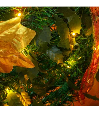 Árbol de Navidad Plegable con Luces LED en Blanco Cálido y Adornos Pre-instalados para Interior Ø60x180 cm Verde