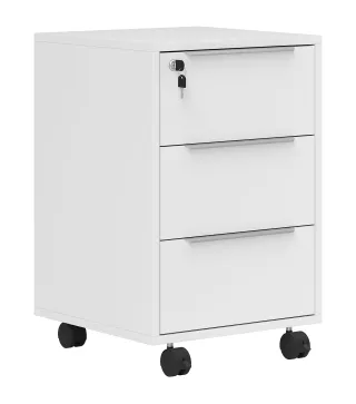 Cajonera de Escritorio con 3 Cajones Ruedas Cerradura y 2 Llaves para Estudio Salón 40x40x63,5 cm Blanco