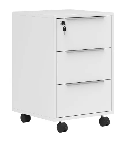 Cajonera de Escritorio con 3 Cajones Ruedas Cerradura y 2 Llaves para Estudio Salón 40x40x63,5 cm Blanco