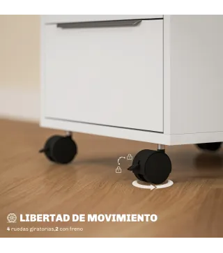 Cajonera de Escritorio con 3 Cajones Ruedas Cerradura y 2 Llaves para Estudio Salón 40x40x63,5 cm Blanco