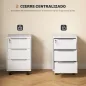 Cajonera de Escritorio con 3 Cajones Ruedas Cerradura y 2 Llaves para Estudio Salón 40x40x63,5 cm Blanco