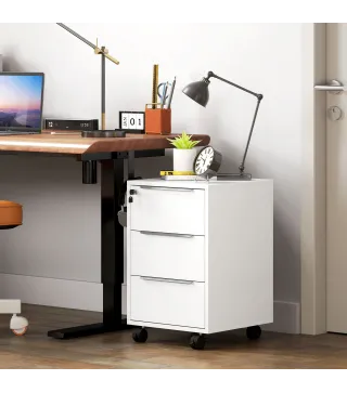 Cajonera de Escritorio con 3 Cajones Ruedas Cerradura y 2 Llaves para Estudio Salón 40x40x63,5 cm Blanco