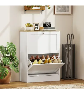 Zapatero Entrada Recibidor con 2 Puertas Estantes Ajustables para 12 Pares de Zapatos 60x23,5x80 cm Blanco