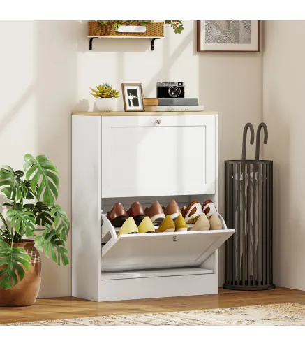 Zapatero Entrada Recibidor con 2 Puertas Estantes Ajustables para 12 Pares de Zapatos 60x23,5x80 cm Blanco