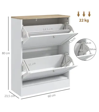Zapatero Entrada Recibidor con 2 Puertas Estantes Ajustables para 12 Pares de Zapatos 60x23,5x80 cm Blanco