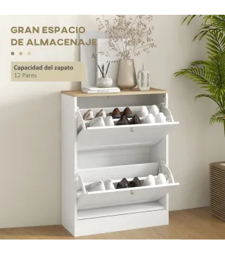 Zapatero Entrada Recibidor con 2 Puertas Estantes Ajustables para 12 Pares de Zapatos 60x23,5x80 cm Blanco
