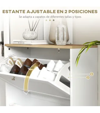 Zapatero Entrada Recibidor con 2 Puertas Estantes Ajustables para 12 Pares de Zapatos 60x23,5x80 cm Blanco