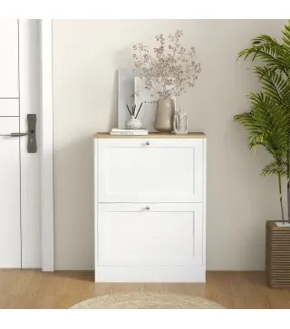 Zapatero Entrada Recibidor con 2 Puertas Estantes Ajustables para 12 Pares de Zapatos 60x23,5x80 cm Blanco