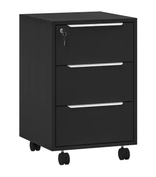 Cajonera de Escritorio con 3 Cajones Ruedas Cerradura y 2 Llaves para Estudio Salón 40x40x63,5 cm Negro